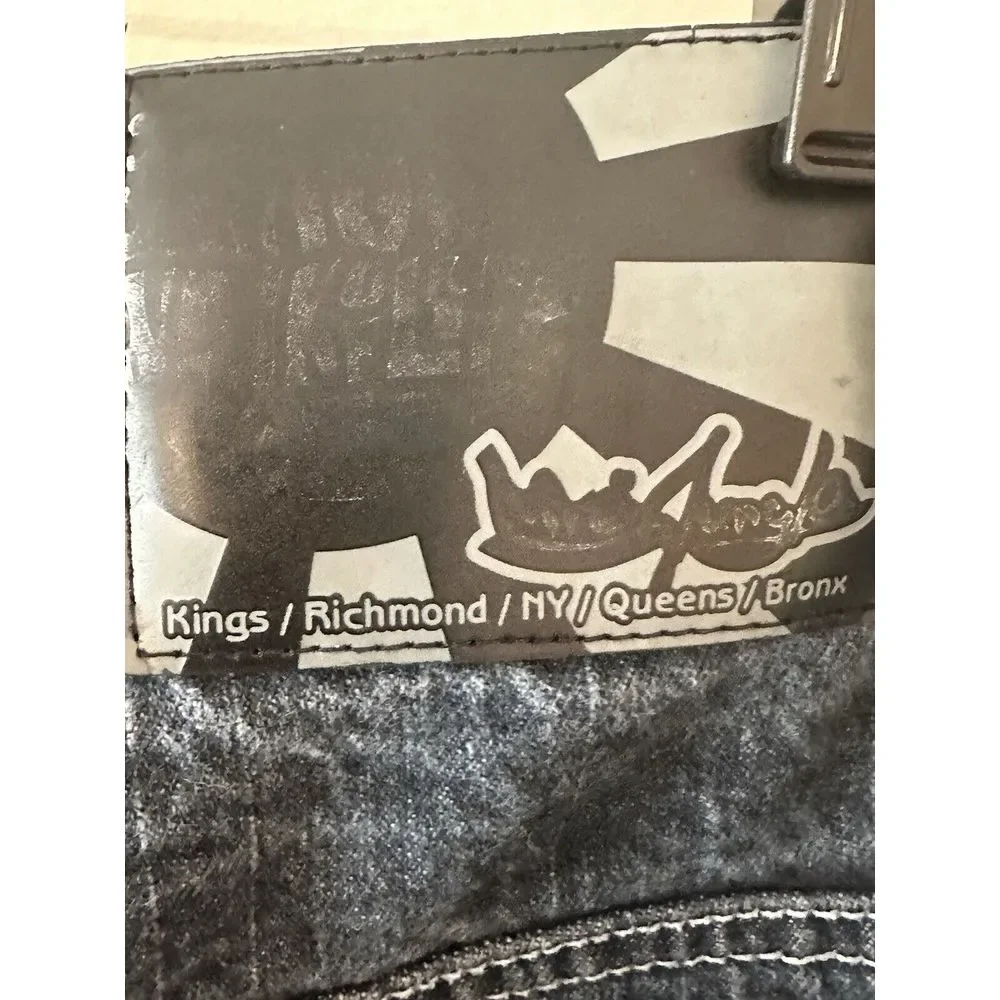 5ive Jungle Black Shorts Men Denim Baggy Hip‎ Hop Y2K Red Chain Stitching Sz 40